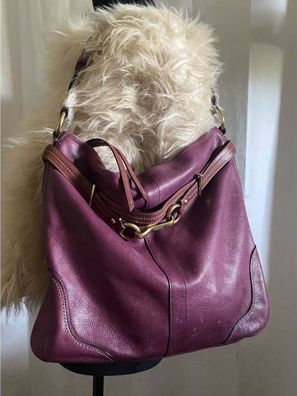 Coach Plum Hampton pebble leather purse